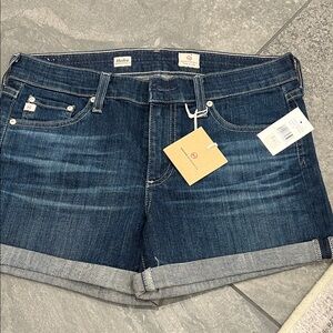 Ag Adriano Goldschmied Indigo Roll-Cuff Denim Shorts
